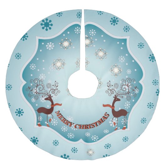 Country Blue Whimsical Rentier Polyester Weihnachtsbaumdecke (Vorderseite)