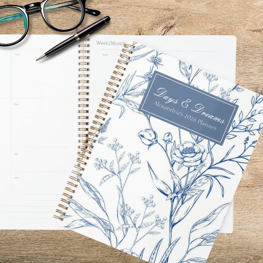 Country Blue & White Floral Planer