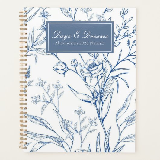Country Blue & White Floral Planer (Vorderseite)
