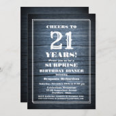 Country Blue Wood Überraschung 21. Geburtstag Aben Einladung (Vorne/Hinten)