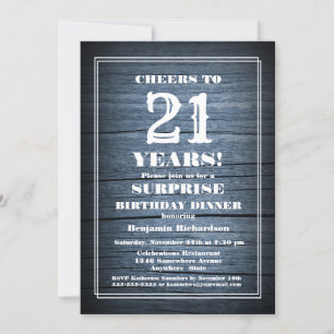 Country Blue Wood Überraschung 21. Geburtstag Aben Einladung