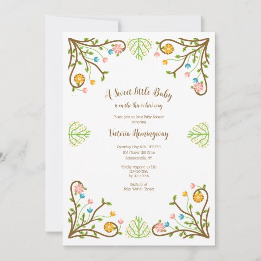 Country Blume Frame Baby Dusche Einladung (Vorderseite)