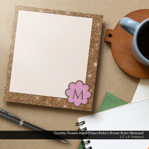 Country Blume handgezeichnetes Muster braune Rusti Notizblock