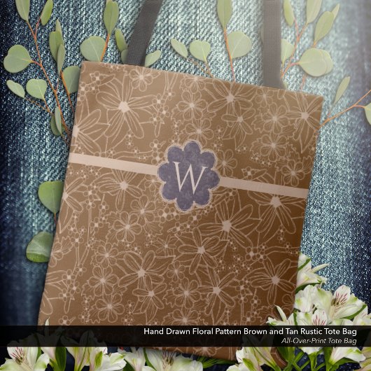 Country Blume handgezeichnetes Muster braune Rusti Tasche