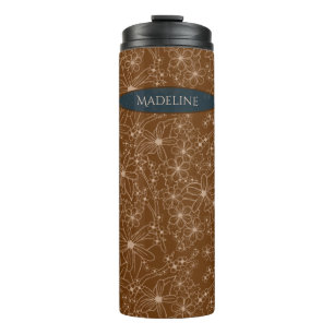 Country Blume handgezeichnetes Muster braune Rusti Thermosbecher