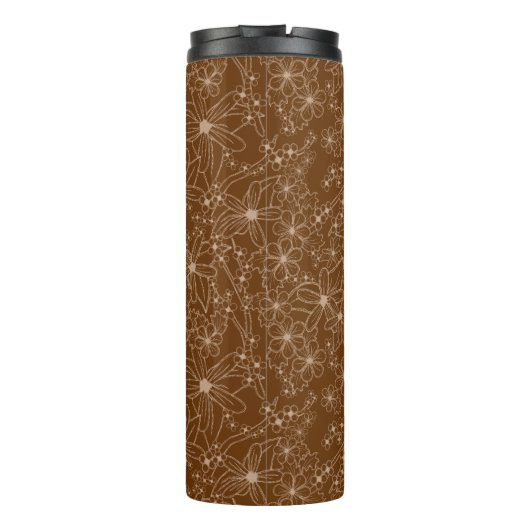 Country Blume handgezeichnetes Muster braune Rusti Thermosbecher (Rückseite)