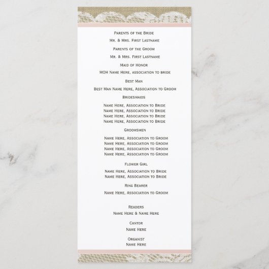 Country Blush Daisy and Lace Wedding Program Programm (Rückseite)