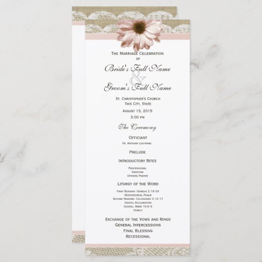 Country Blush Daisy and Lace Wedding Program Programm (Vorne/Hinten)
