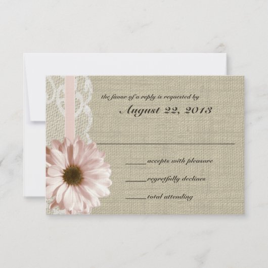 Country Blush Daisy und Lace Burlap Response RSVP Karte (Vorderseite)