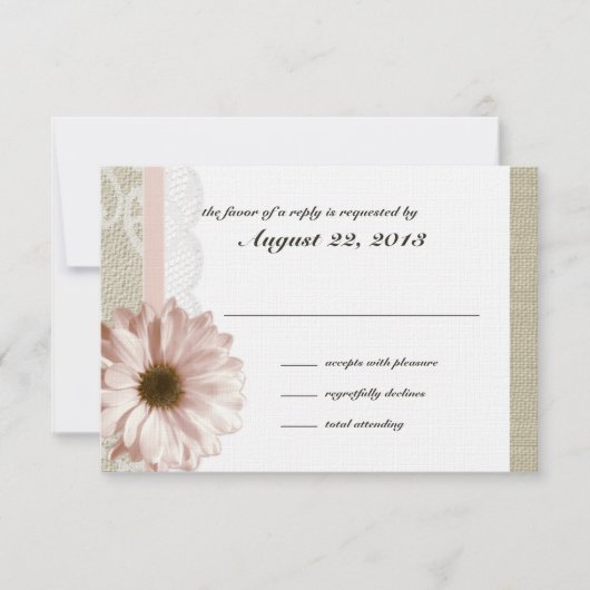 Country Blush Daisy und Lace Burlap Response RSVP Karte (Vorderseite)