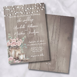 Country Blush Pink Roses Rustic Wood Wedding Einladung