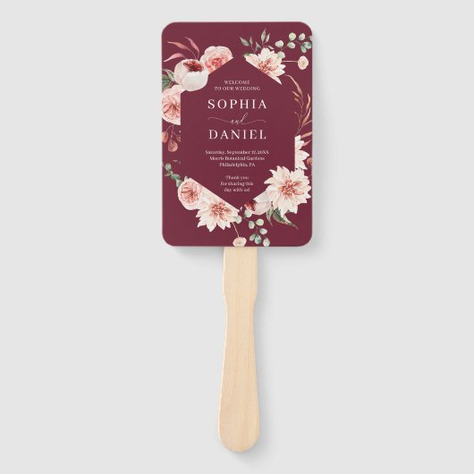 Country Boho Rose Floral Wedding Program Fan Fächer (Vorderseite)