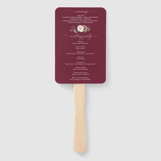 Country Boho Rose Floral Wedding Program Fan Fächer (Rückseite)