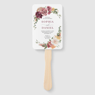 Country Boho Rose Floral Wedding Program Fan Fächer