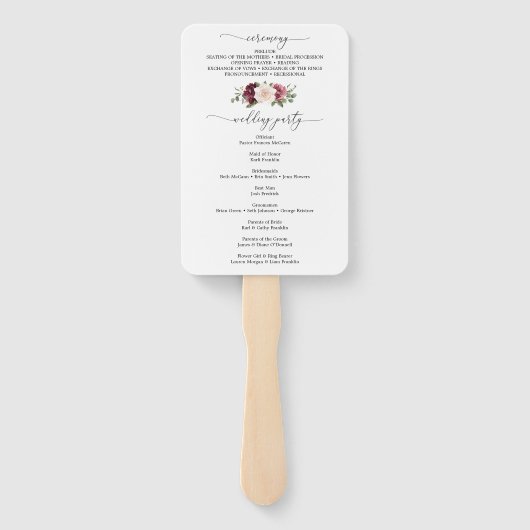 Country Boho Rose Floral Wedding Program Fan Fächer (Rückseite)