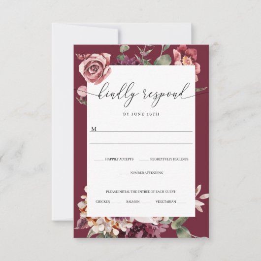 Country Boho Rose Wedding RSVP Card Karte (Vorderseite)