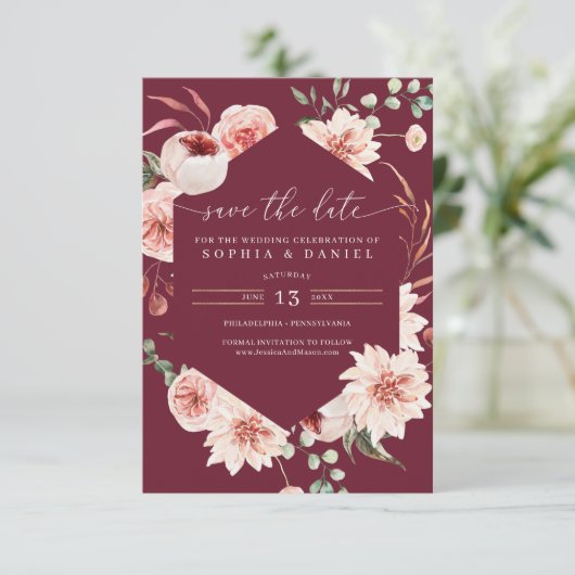 Country Boho Rustic Floral Save the Date Invitati Einladung (Stehend Vorderseite)
