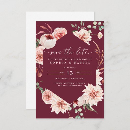 Country Boho Rustic Floral Save the Date Invitati Einladung (Vorne/Hinten)