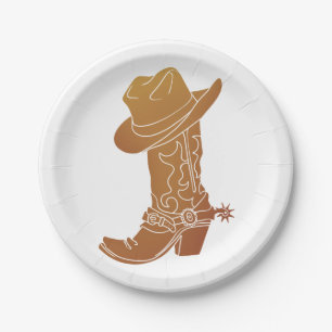 Country Boot und Hut Silhouette Pappteller