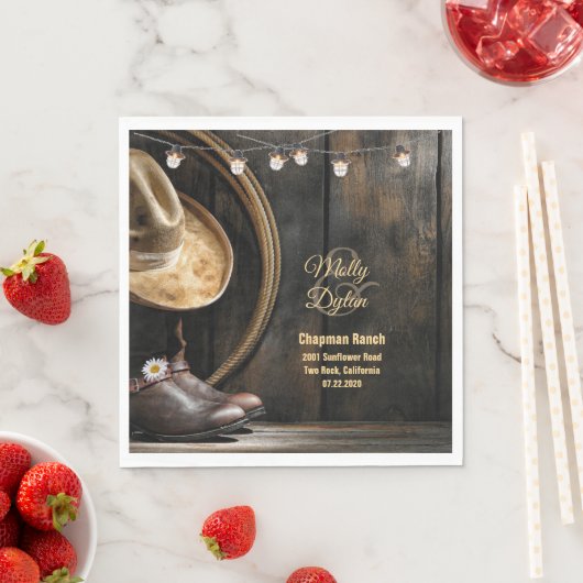 Country Boots Hat, Barn Wood Wedding Paper Napkins Serviette (Beispiel)