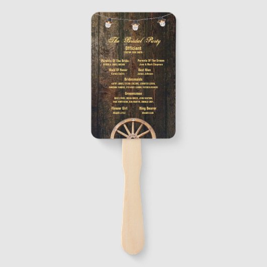 Country Boots Hat, Barn Wood Wedding Program Fächer (Rückseite)