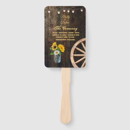 Country Boots Hat, Barn Wood Wedding Program Fächer (Vorderseite)