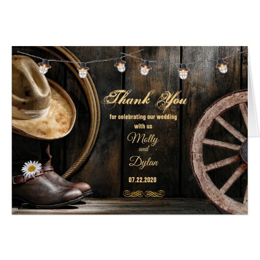 Country Boots Hat & Barn Wood Wedding Vielen Dank (Vorderseite (Horizontal))