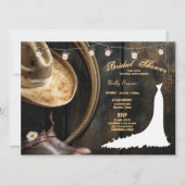 Country Boots Hat & Barnwood Brautparty Einladung (Vorderseite)