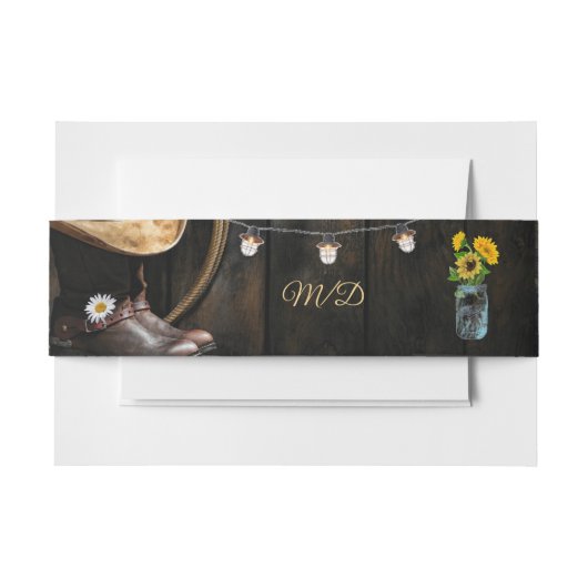 Country Boots Hat, Barnwood Wedding Einladungsbanderole (Vorderseite Beispiel)