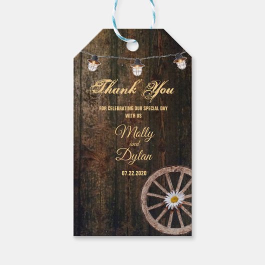 Country Boots Hat & Barnwood Wedding Geschenkanhänger (Vorderseite)