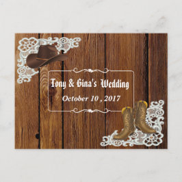 Country Boots & Lace Wedding RSVP Einladungspostkarte