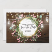 Country botanische Blume Saitenleuchten braunes Ho Save The Date (Vorderseite)