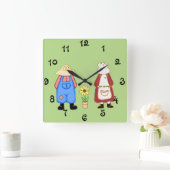 Country Boy and Girl Square Wall Uhr (Zuhause)