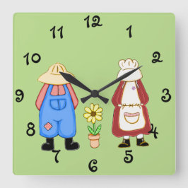 Country Boy and Girl Square Wall Uhr
