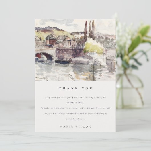 Country Bridge Riverside Brautparty Dankeskarte (Stehend Vorderseite)