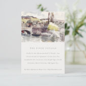 Country Bridge Riverside Wasserfarbe Hochzeitsdeta Begleitkarte (Stehend Vorderseite)