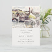 Country Bridge Riverside Wasserfarbe Save the Date Einladung (Stehend Vorderseite)