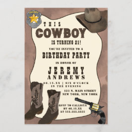 Country Brown Cowboy Watercolor Geburtstag Einladung