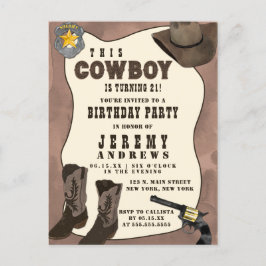 Country Brown Cowboy Watercolor Geburtstag Einladungspostkarte