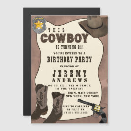 Country Brown Cowboy Watercolor Geburtstag Magneteinladung