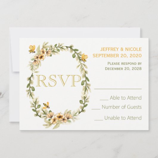 Country Bumble Bee Floral Wedding RSVP Einladung (Vorderseite)