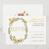 Country Bumble Bee Floral Wedding RSVP Einladung (Vorne/Hinten)