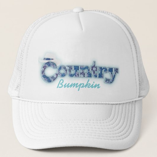 "Country bumpkin" denim blue aqua white hat Truckerkappe (Vorderseite)