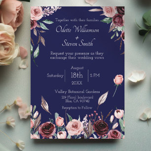 Country Burgundy Blush and Navy Romantic Wedding Einladung