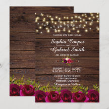 Country Burgundy floral String Lights Wood Wedding