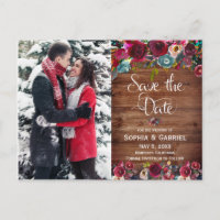Country Burgundy Red Floral Save the Date Foto