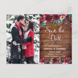 Country Burgundy Red Floral Save the Date Foto Ankündigungspostkarte