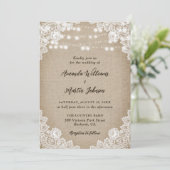 Country Burlap Blumenstrauß Hochzeit Einladung (Stehend Vorderseite)