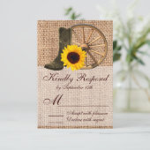 Country Burlap Cowboy Boots Sunflower Wedding RSVP (Stehend Vorderseite)