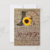Country Burlap Cowboy Boots Sunflower Wedding RSVP (Rückseite)